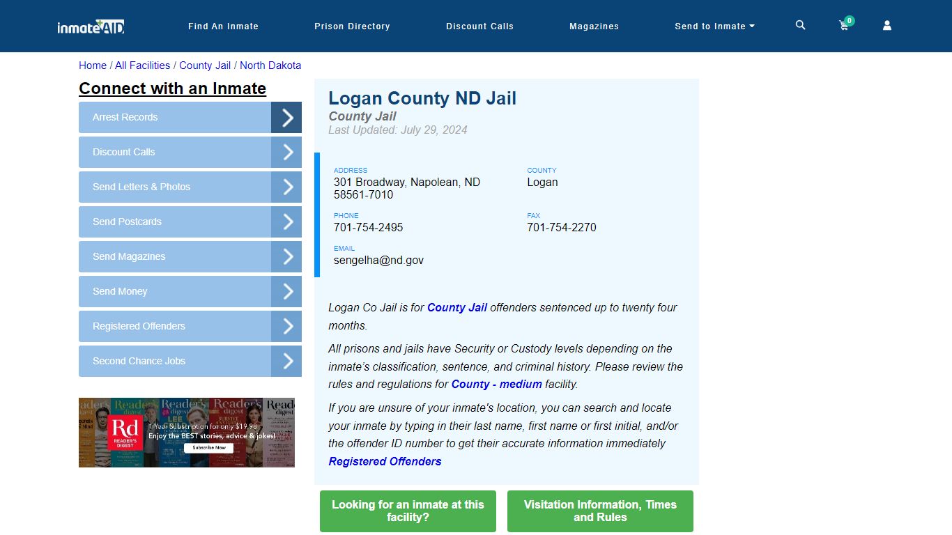 Logan County ND Jail - Inmate Locator